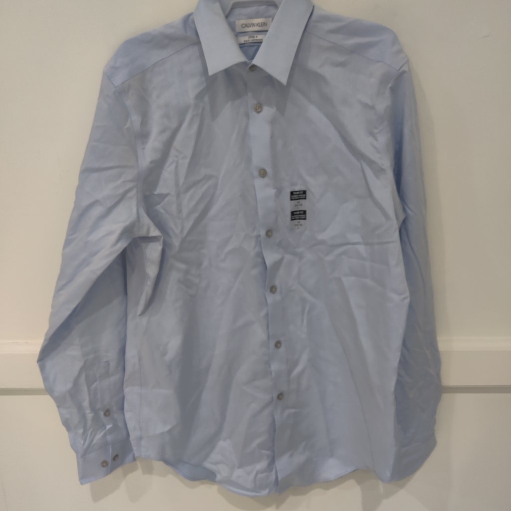 Defect Calvin Klein Mens Slim Fit Non Iron Dress Blue Sz 15 3435 75 3a003